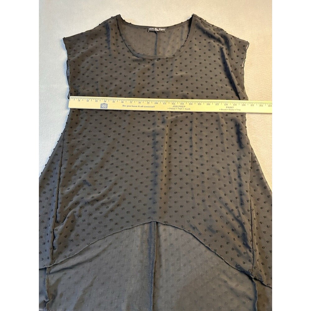 Kim & Cami Black lightweight textured black polka dots Hi Lo pullover Top L - Picture 5 of 6